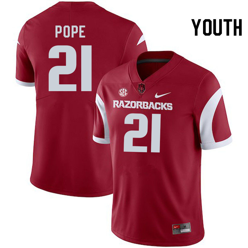 Youth #21 JuJu Pope Arkansas Razorbacks College Football Jerseys Stitched-Cardinal